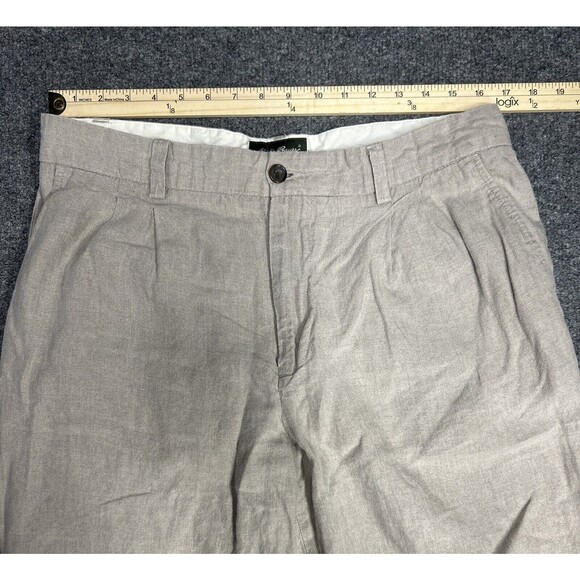 Eddie Bauer Linen Pants Men's Size 35x32 Beige Khaki Pleated Dress Slacks - Picture 4 of 8